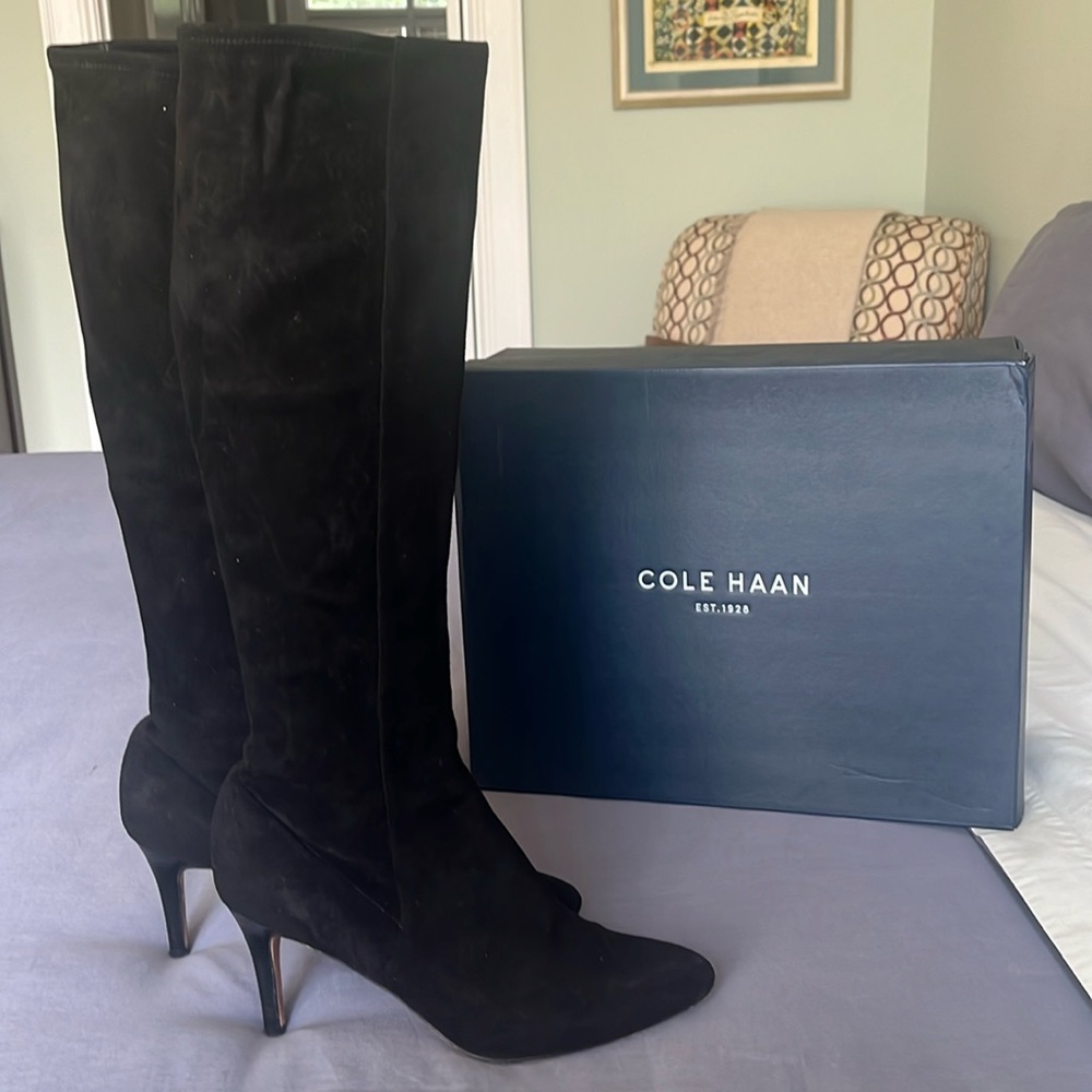 Cole Haan size 8.5 tall black suede boots